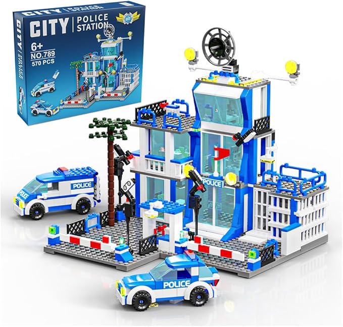 MindBox City Police Station Building Sets, 570pcs City Police Sets Toy Building Bricks Kit for Boys 8-12