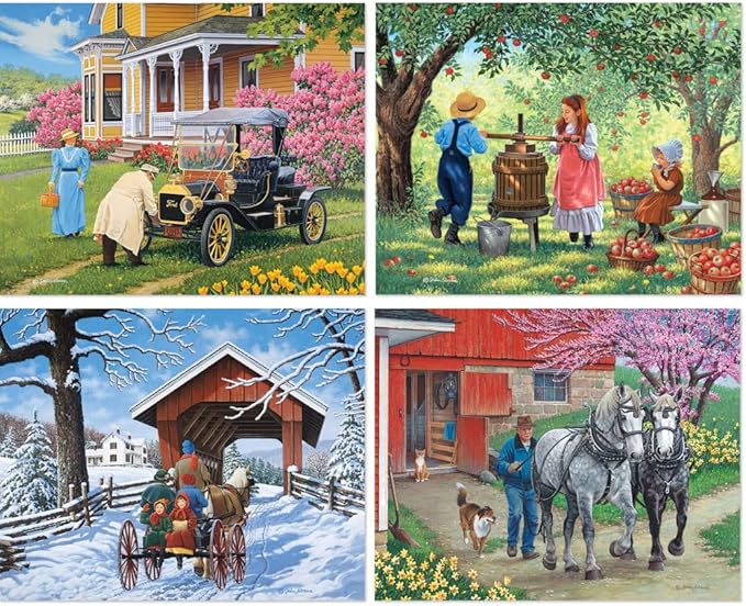Bits and Pieces – 4-in-1 Multi-Pack 500 Piece Jigsaw Puzzles for Adults – Days of Yore by Artist John Sloane, Completed Puzzle Size: 16" x 20"