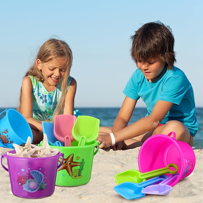 Jerify 30 Pieces Mini Plastic Beach Pail 6.3 Inch Plastic Small Bucket Small Sand Pail Building Beach and Sandbox Toys for Summer Practical Gift Party Favor and Prize(Sea Animal)
