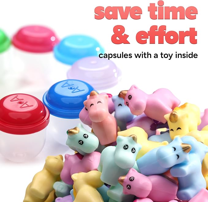 Entervending Unicorn Mini Toys in Capsules - 100 Pcs of 1.1 Inch Acorn Capsules and Unicorn Toy for Kids - Plastic Capsules for Toys Bulk – Mini Unicorn Toys - Classroom Prizes Easter Egg Stuffers