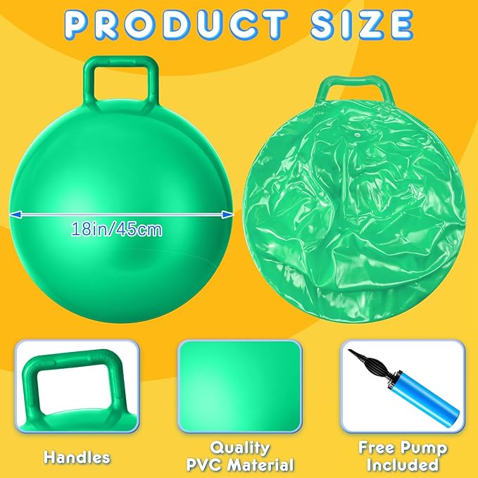 Lewtemi 2 Pcs 18 Inch Big Bouncing Ball with Handle Jumping Hopper Bouncy Ball for Adults Exercise and Air Pump for Outdoor Sports Game(Blue, Green)