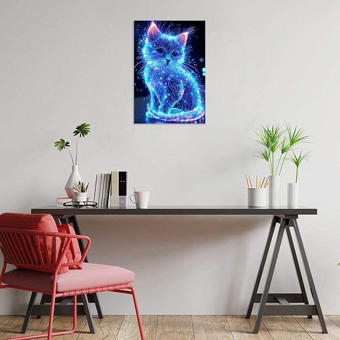 Great Jigsaw Puzzles for Adults 300 Pieces Animal Cute Blue Glowing Cat Puzzles for Adults Toys Gift Family Decoration Kids Puzzle