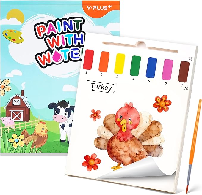 YPLUS Paint with Water Books for Toddlers, Art Craft Toys Watercolor Painting Paper, Gift for Kids Ages 1-3, 2-4, 4-6, Drawing with Brush - Farm