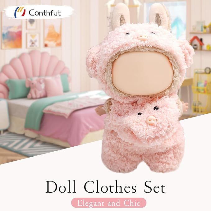 17cm Doll Clothes, Clothes for Dolls Outfit, Accessories for Dolls Clothes,Cute Clothes Set for Doll,No Doll Include (Pink Pig)