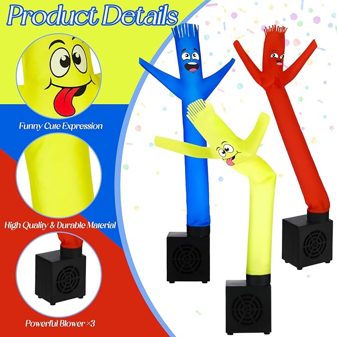 Poen 3 Pcs Mini Inflatable Tube Man White Elephant Gift Funny Gag Birthday Wacky Waving Inflatable Guy with Blower Desktop Mini Dancer Gift for Women Party Decoration(Smile)