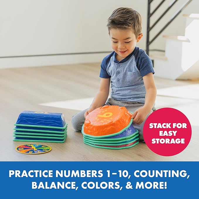Educational Insights Hop to 10 Stepping Stones - Non Slip Nesting Stepping Stones for Kids, Early Math and Gross Motor Skills Toys for Toddlers 3-5, Indoor Active Play, Outdoor Play Equipment