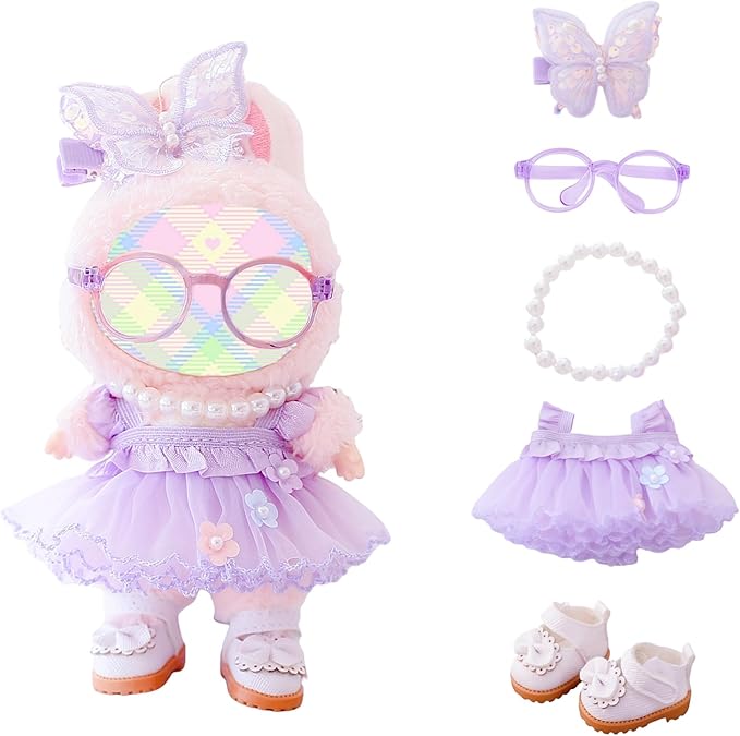 Clothes for Lu bubu Dolls (No Doll) Accessories, Outfit Set 5 Pieces Gauze Dress for 17cm Doll, Romantic Skirt Doll Clothing Set Replacement Purple