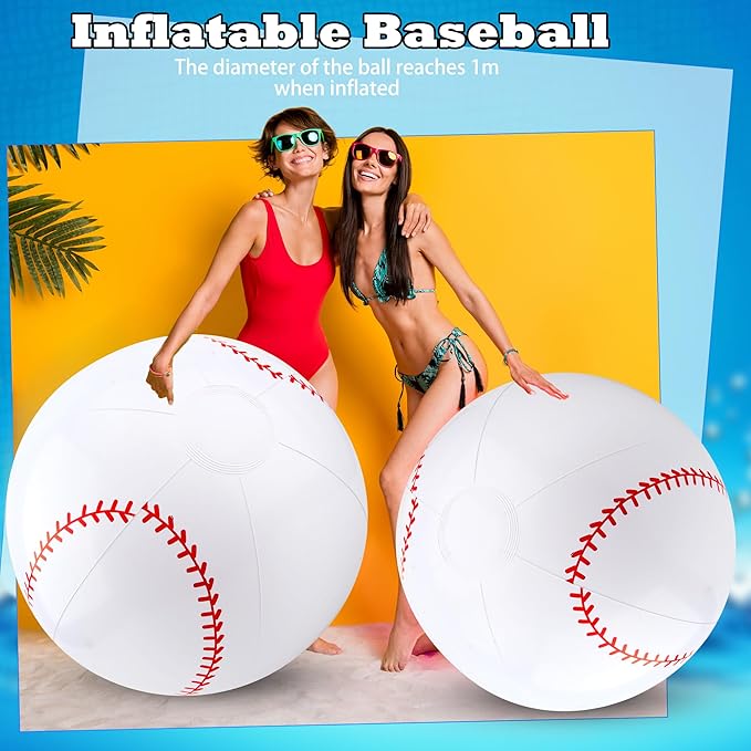 2 Pcs 40 Inch Giant Inflatable Soccer Ball Basketball Volleyball Baseball Blow Up Beach Balls Large Inflatable Sport Pool Balls for Outdoor Activity Games Pool Decoration