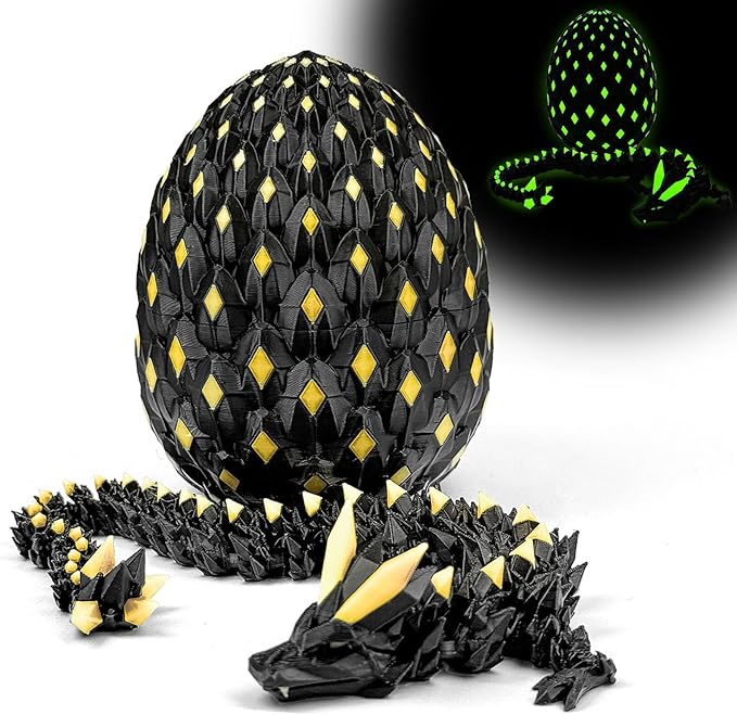 3D Printed Dragon Egg,Dragon Eggs Glow in with Dragon Inside Dark Articulated Animals Fidget Toy,Home Office Decor Executive Desk Toys for Autism/ADHD (Luminous Yellow)
