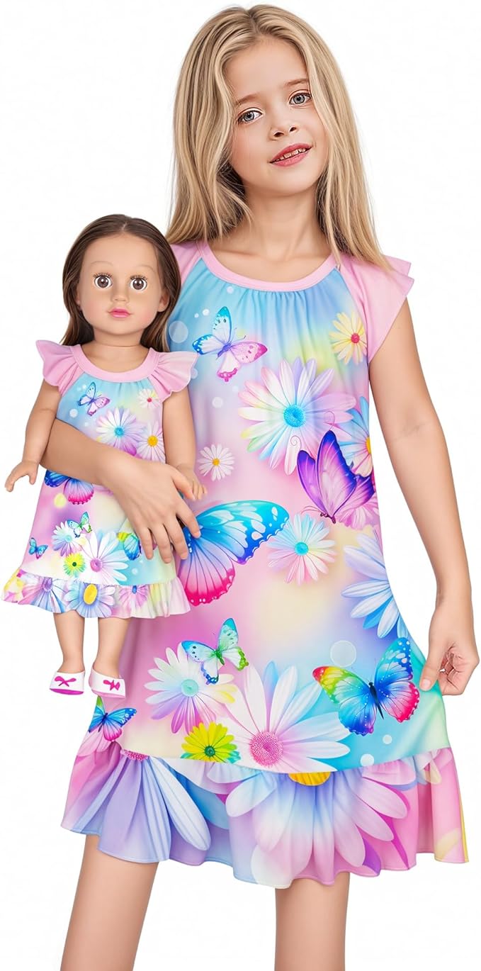 LQSZ Doll and Girl Matching Nightgown Outfit Pajamas Nightie Nightgown for Girls and Dolls Clothes