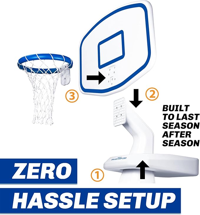 GoSports Splash Hoop Swimming Pool Basketball Game, Includes Poolside Water Basketball Hoop, 2 Balls and Pump – Choose Your Style