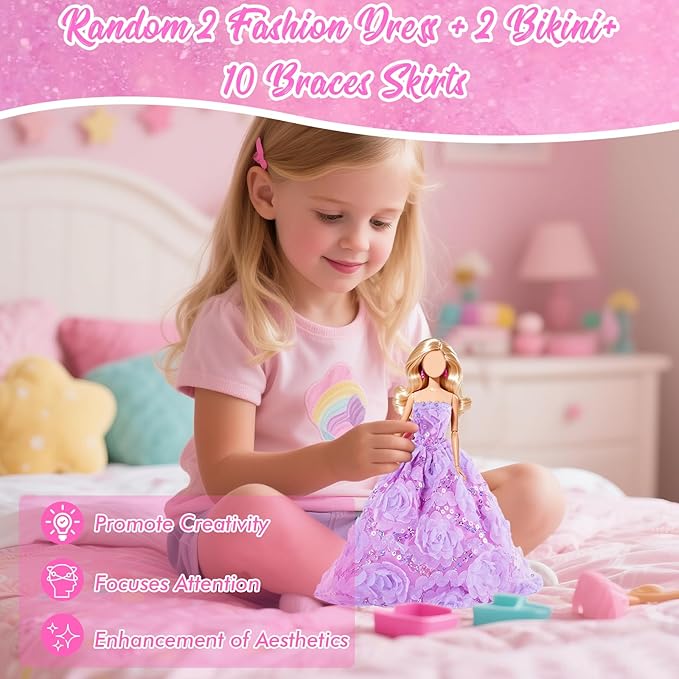 65 PCS Clothes and Accessories Including 5 Wedding Gown Dresses 10 Slip Dress 2 Fashion Dresses 2 Tops 2 Pants 2 Bikini 20 Shoes 22 Accessories for 11.5 Inch Girl Dolls in Random, for Girls