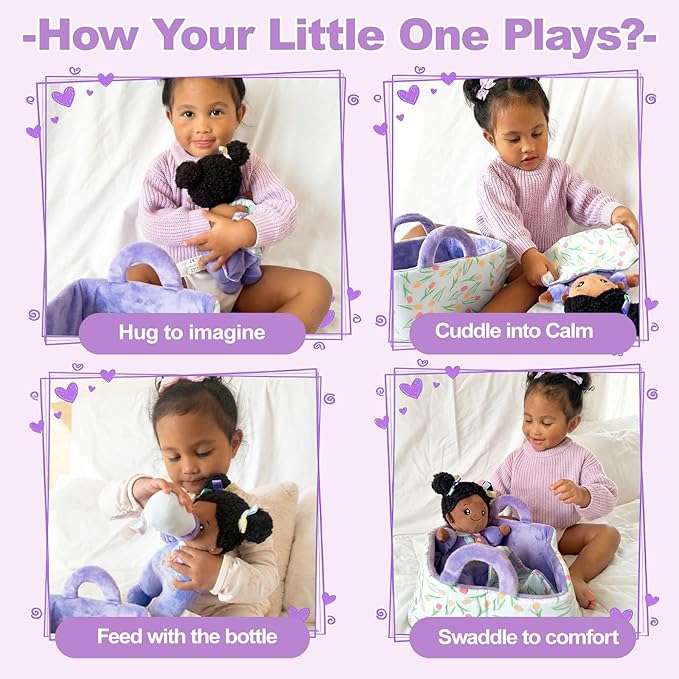 OUOZZZ 10" Baby Doll Accessories, African American Doll Pretend Playset for Social Emotional Learning, Perfect Birthday Toy & Gift for 2 Year Old Girls