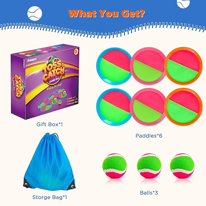 Toss and Catch Ball Game Set Easter Basket Stuffers for Kids Toddler, Toys for 3 4 5 6 7 8 Year Old Boys Girls Birthday Gift, Yard Outdoor Games for Kid Ages 4-8 8-12 Beach Pool