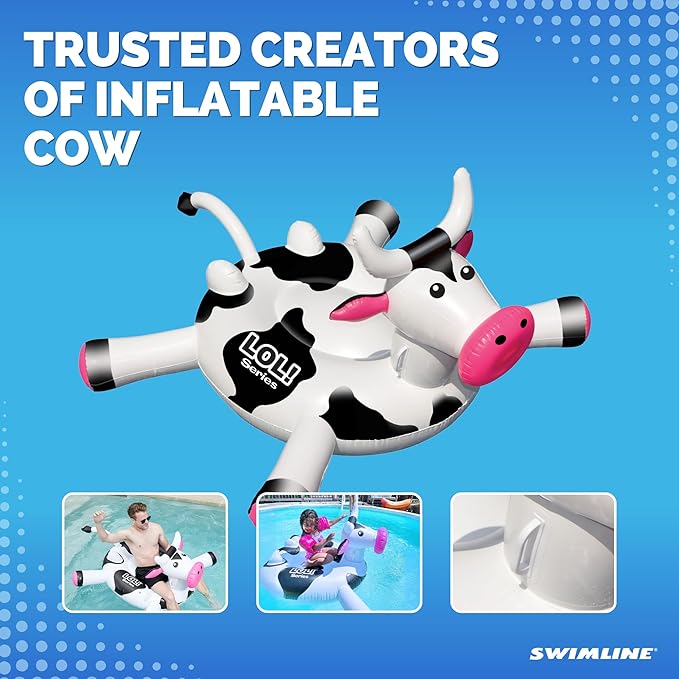 SWIMLINE ORIGINAL 90268 Giant Inflatable LOL Cow Pool Float | Fun Ride-On Raft with Stable Legs & Wings |Lounge Floatie Ideal for Summer Gatherings