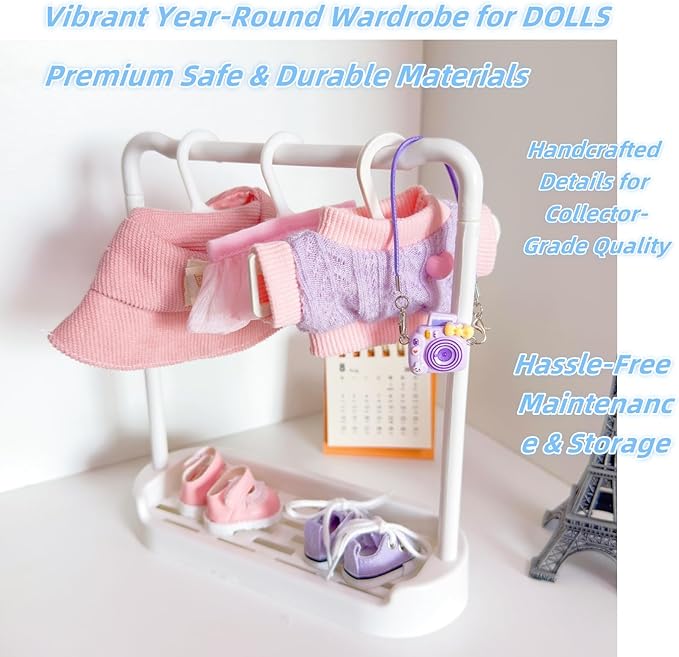 Clothes for Lu bubu 17cm Dolls(No Doll) Accessories, Stylish Kawaii Pink Outfit Set 5 Pieces Suitable for 17cm Dolls , Doll Hat Shoes Clothing Set Replacement