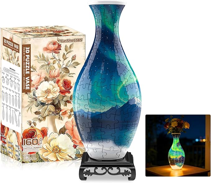 3D Puzzles Vase for Adults, Crafts for Adults, 160 Pieces Plastic DIY Unique Flower Vase with LED Light House Warming Gift Birthday Gifts for Flower Arrangements and Home Decor (Night Light)