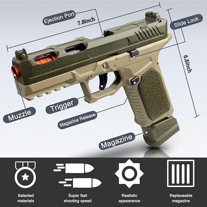 Toy Gun, Semi-Automatic Shell Ejecting Toy Gun Pistol Automatic Reloading for Kid, Shooting Games Educational Model Toy Pistol to Cool Toys Gifts for Boys & Girls Ages 6+