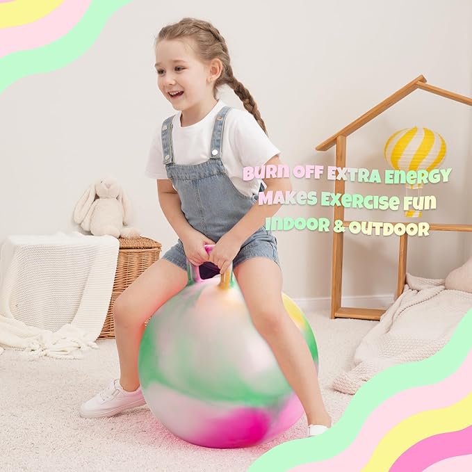 ZOOJOY Hopper Ball for Kids, 18 Inch Bouncy Ball with Handle, Clouds Girl Toys for Indoor Outdoor Active Play Hopping Ball, Easter Basket Stuffers Girls Boys Gifts for 3 4 5 6 7 8 Yr Old Balance Toys