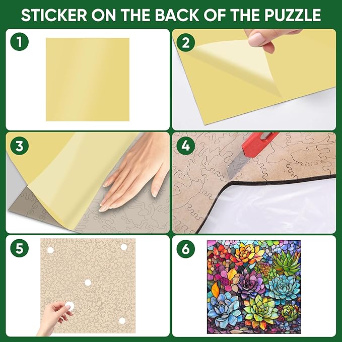 Delobi Stained Glass Puzzle Succulent Wooden Puzzles for Adults 300 Pieces, Unique Challenging Jigsaw Puzzles Gift for Friends Family Game 12.4 x 12.4 Inch