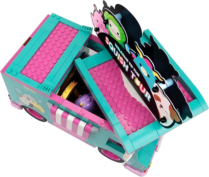 BLDR Squishmallows Squish Tour Van Building Set - Cam The Cat, Bubba The Cow, & Brina The Bigfoot Buildable Figures - Squishmallows Fans 8+, 0098