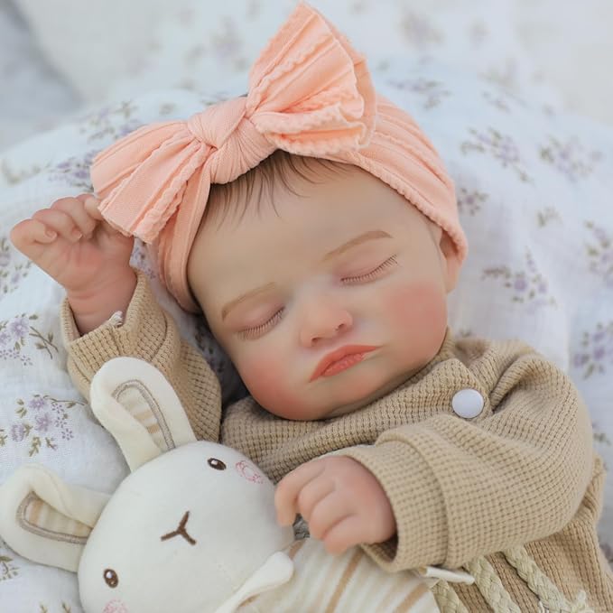 KSBD Realistic Reborn Baby Dolls-20 inch Sleeping Lifelike Newborn Real Life Baby Dolls, Soft Cloth Body with Feeding Toy Accessories for Kids Age 3 +