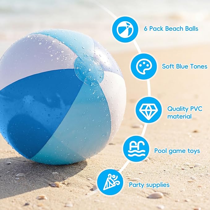 6 Pieces Pastel Beach Balls Bulk- 17 Inch Inflatable Pool Balls, PVC Inflatable Ball for Theme Gender Reveal Birthday Party Decorations Summer Swimming Pool Game Supplies