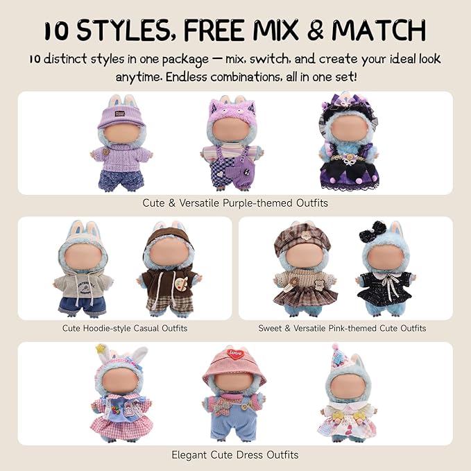 Clothes for Labubu, 39-Piece Clothes and Accessories Set Designed for Labubu Doll Clothes, Includes Glasses, Shoes, Headphones, Camera, Clothes Rack, Scarf, Knitted Bags, and 9 Mini Accessories