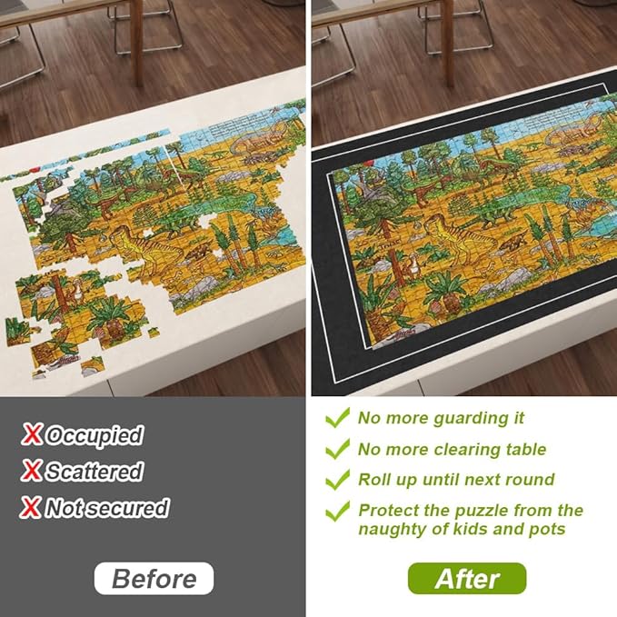Ainiv Jigsaw Puzzle Mat Roll Up 3000 Pieces, 55" x 39" Portable Felt Puzzles Board with 6 Sorting Trays & Travel Storage Bag, Jigsaw Saver Pad Keeper for Adults Teens, Black