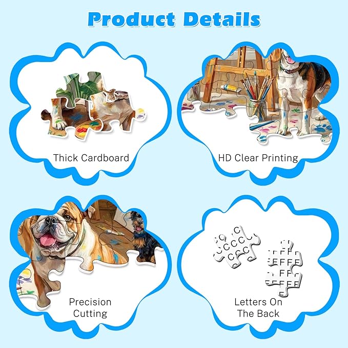 4-Pack 100 Piece Puzzle, Funny Dogs 100 Piece Puzzles for Adults Seniors, Cute Animals Large Piece Jigsaw Puzzles 100 Pieces for Seniors Adults Family Game Gifts (15x10 in)
