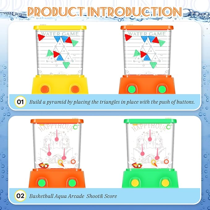 Gejoy 4 Pieces Water Games Handheld Easter Basket Stuffers for Kids Water Ring Toss Handheld Game Mini Retro Pastime Car Toys Fidget Autism Toys for Easter Children Boys Girls Birthday(Fresh Style)