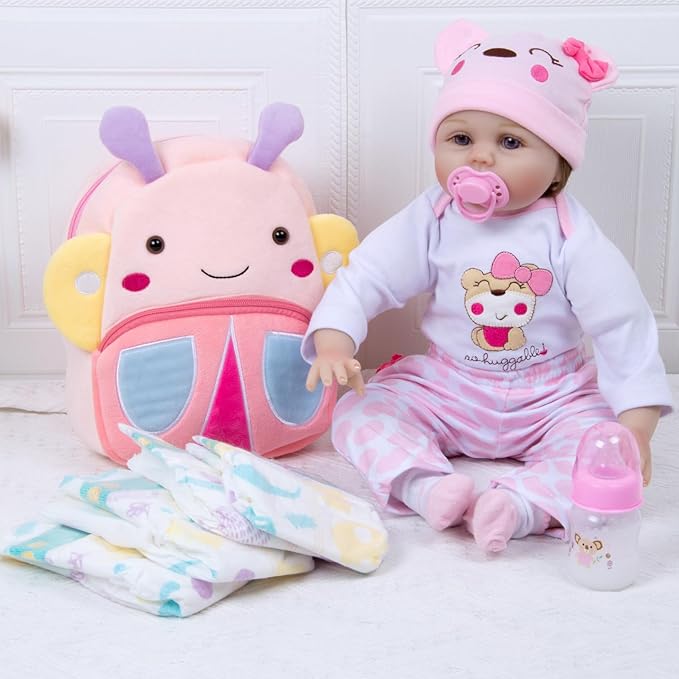 Pedolltree 11 Pcs Set Reborn Baby Dolls Clothes Girl Outfit Accessories for 17-22 Inch Reborn Doll Newborn Girl with Butterfly Backpack Diaper