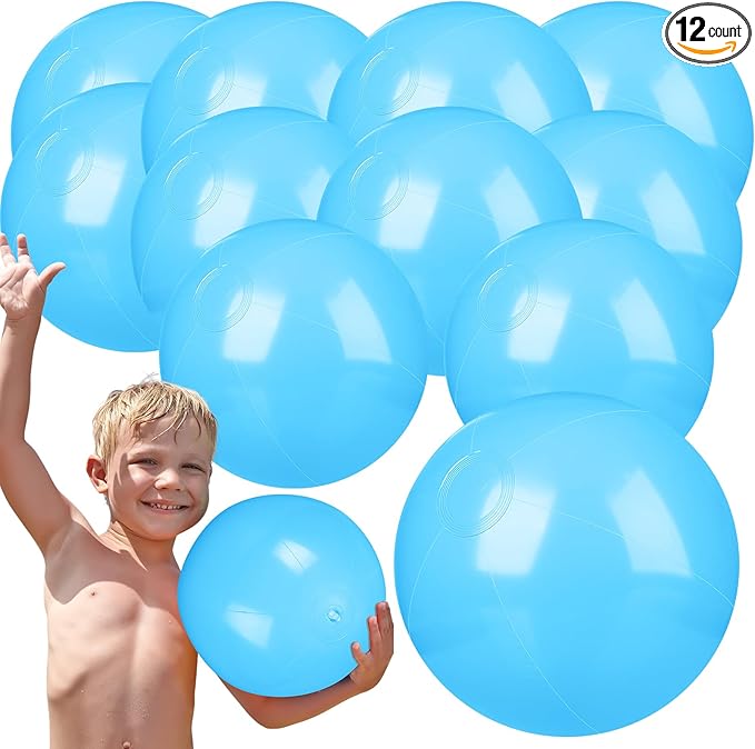 Raiten 12 Pcs Beach Ball Inflatable Beach Balls Large Inflatable Ball Floating Ball for Swimming Pool Party Favors Outdoor Activities Summer Birthday Party Supplies (Light Blue,12 Inch)