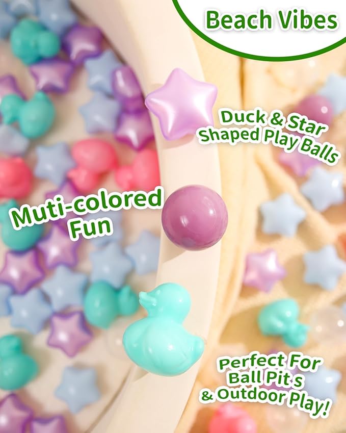 TRENDPLAY Ball Pit Balls Shapes Pastel, Duck Star Shape Non Toxic for Toddlers Kids Baby Girls Boys Dogs Soft Play,Party, 50 100 200