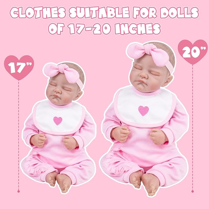 Aori 7 Pcs Reborn Baby Dolls Clothes Set with Pink Bassinet for 17-22 Inch Baby Doll, Carrier Bed and Baby Doll Clothes Outfit Accessories fit Newborn Baby Girl