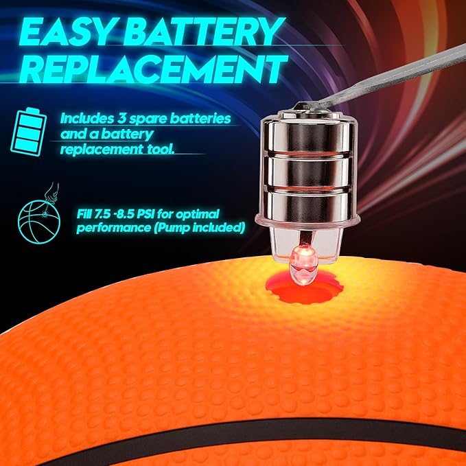 Light Up LED Basketball For Teen Boys: Cool Nighttime Ball Game Gifts For Birthday Christmas Easter – Glow In The Dark Sports Toy – Size 7 Outdoor Rubber Ball For Boys Girls Ages 8 9 10 11 12 13 14 15