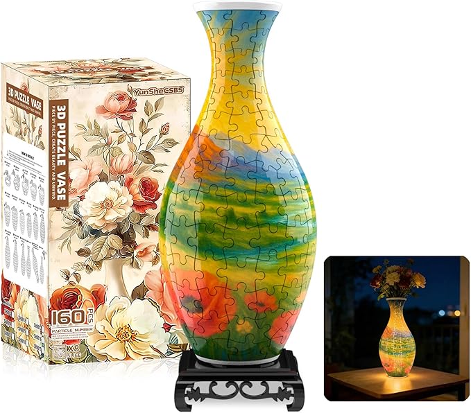 3D Puzzles Vase for Adults, Crafts for Adults, 160 Pieces Plastic DIY Unique Flower Vase with LED Light House Warming Gift Birthday Gifts for Flower Arrangements and Home Decor (Mountains)