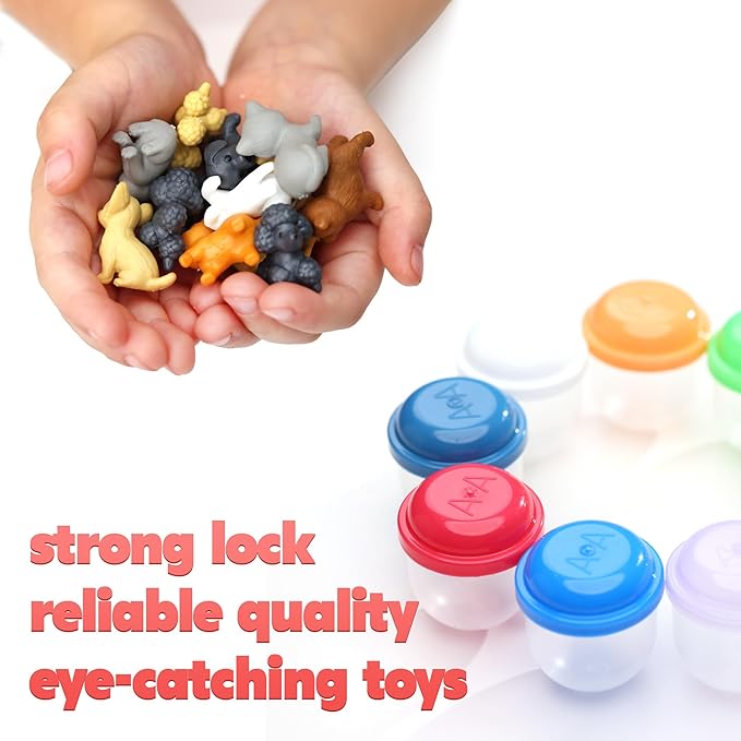 Vending Machine Capsules with Toys - 100 Pcs of 1.1 Inch Tiny Frosty Clear-Colored Acorn Capsules and Cute Dog and Cat Figurines for Kids - Plastic Capsules for Toys Bulk- Easter Basket Stuffers