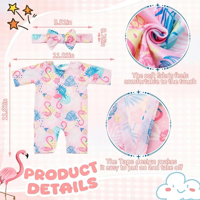 6 Set 18In Reborn Baby Doll Clothes Accessories Romper Suit and Bow Headband for Newborn Baby Doll Girl Kids Gift