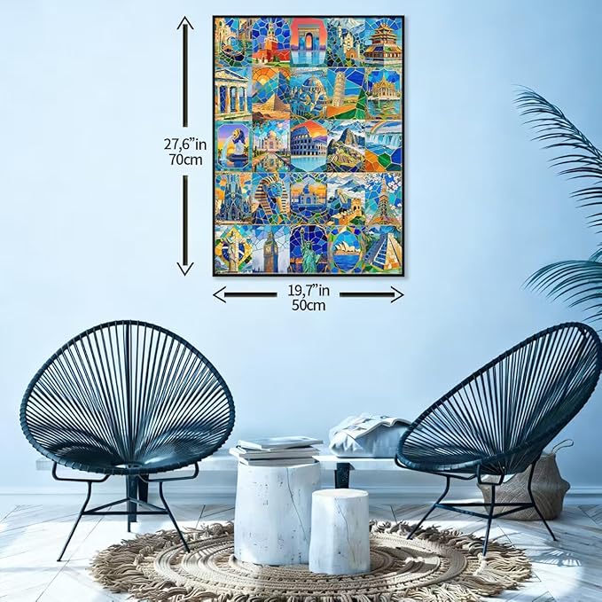 Vintage World Travel Puzzles for Adults 1000 Piece, Eiffel Tower Colosseum Great Pyramid Global Landmarks Landscape Poster Jigsaw, Paris Italy World Famous Scenic Puzzle