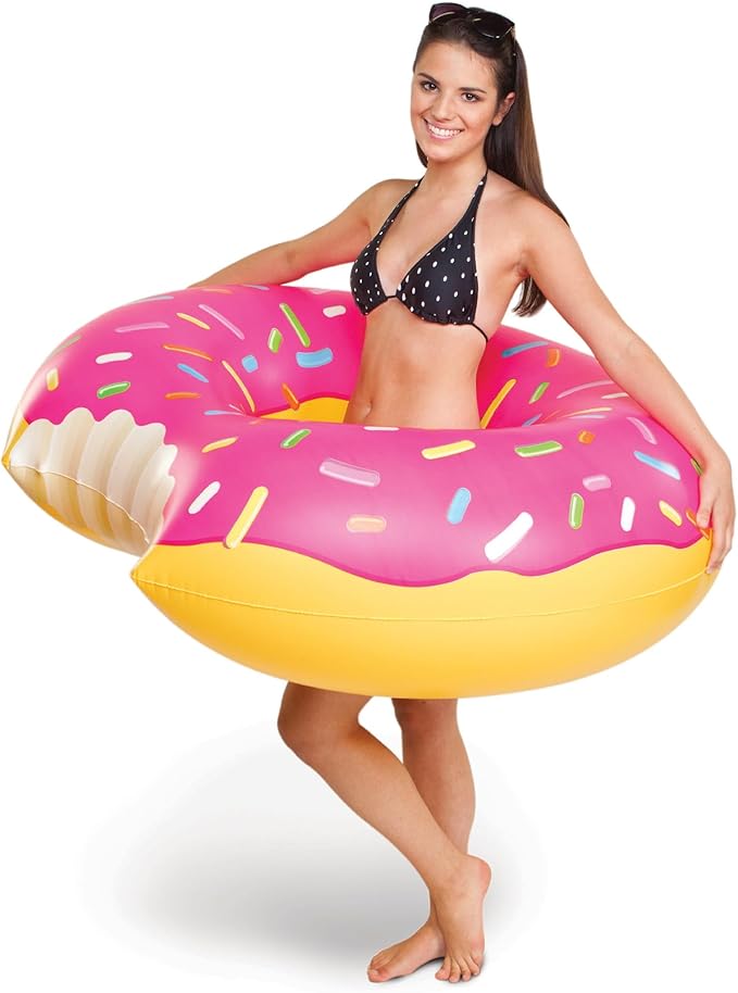 BigMouth Inc. Giant Frosted Donut Pool Float, 4' Wide, Inflatable Floatie Tube, Blow Up Swim Ring, Outdoor Summer Pool Party Water Toy
