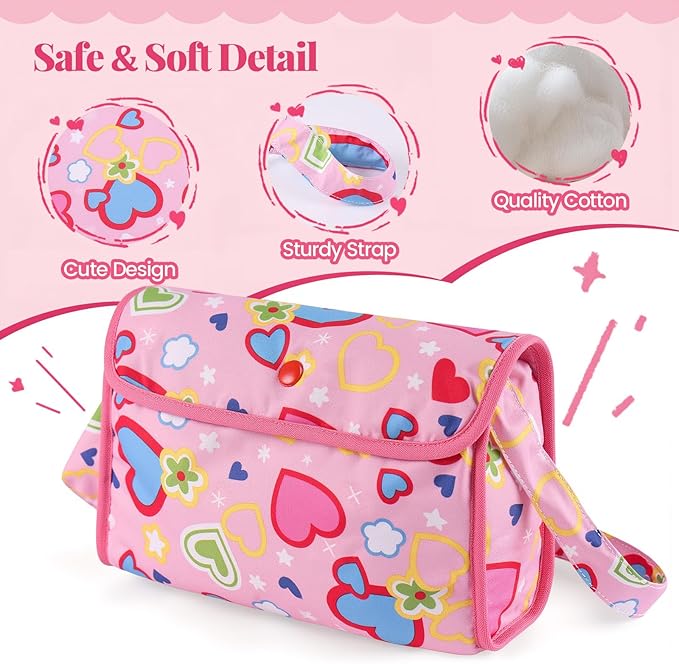 BABESIDE 5 Pcs Baby Diaper Bag Set with Magic Bottles, Baby Doll Accessories Includes Changing Mat, Diapers and Bottle with Disappearing Milk for 12-16 inches Dolls Kids Gift