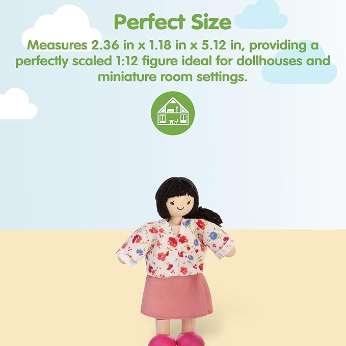 PlanToys® Mother Wooden Dollhouse Figurine | Poseable 1:12 Scale Mini Doll (5 Inch) | Dollhouse Accessories for Pretend Play | Eco-Friendly Montessori Toy for Kids Ages 3+