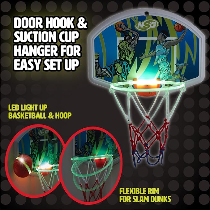 LED Light Up Basketball Toy Set for Boys and Girls, LED Light up Hoop and Basketball - Ages 4 and Up
