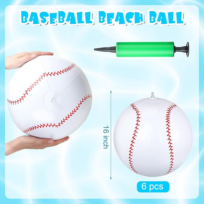 Zhanmai 6 Pack Inflatable Baseball 16 Inch Blow up Beach Ball Large Sport Pool Ball with Pump for Adults Teens Gift Summer Outdoor Party Decorations
