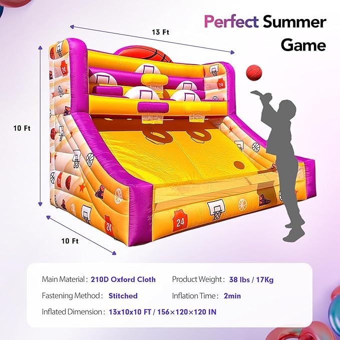 13x10x10 Ft Inflatable Basketball Hoop Shot with Blower, 5 Hoops, 4 Balls, Portable Inflatable Basketball Game Ideal for Organized Events, Carnivals, Birthday Parties, Festivals