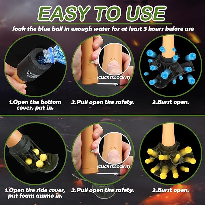 Tactical Toy-Grenade for CS Battle Game,2Pcs Fall Resistant Refillable Fun Impact Pull Ring Grenade Toy with 20 Foam Ammo for 14+ Outdoor Sport