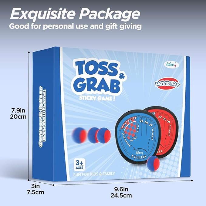 Liberry Toddler Baseball Glove and Ball Set for Boys Girls 3–12, Toss and Grab Sticky Ball Game with Adjustable Mitts, Kids Sports Toy Gift for Outdoor Indoor Family Play