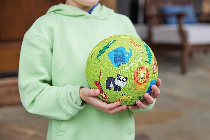 Crocodile Creek Playground Ball - Durable Rubber Ball for Kids Ages 3 and Up - Bouncy Inflatable Ball for Kickball, Indoor Games, and Outdoor Sports - PVC-Free - Jungle - 5-inch Diameter