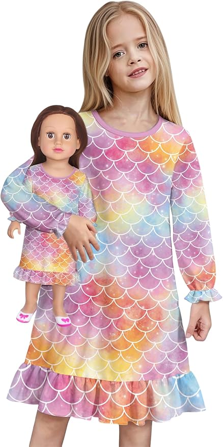 LQSZ Doll and Girl Matching Nightgown Outfit Pajamas Nightie Nightgown for Girls and Dolls Clothes